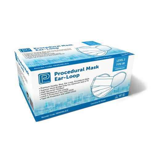Premier Premier Procedure Mask Ear Loop Level 2 Blue RESPIRATORY PROTECTION Box of 50 