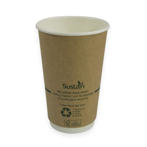 Sustain Sustain Hot Cup Kraft Aqueous Double Wall 16oz - CT/500 Bags & Takeaway  