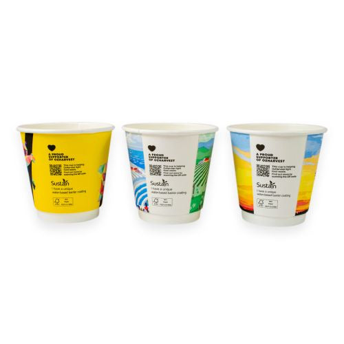 Sustain Sustain Aqueous Hot Cup Double Wall 8oz Wide - CT/500 Disposable Cups  