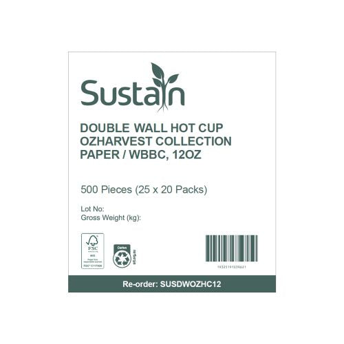 Sustain Sustain Aqueous Hot Cup Double Wall 12oz - CT/500 Disposable Cups  