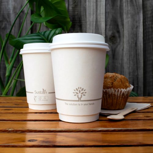 Sustain Sustain Hot Cup Double Wall Paper/BioPBS White 12oz - CT/500 Disposable Food Packaging  