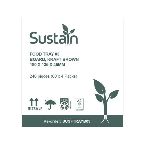 Sustain Sustain Food Tray #3 Brown - CT/240 Disposable Food Packaging  