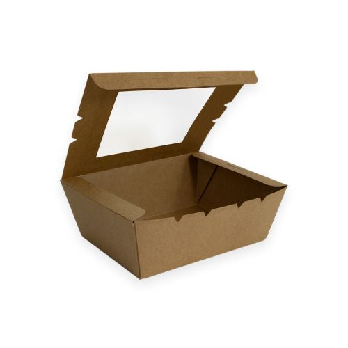 Sustain Sustain Paper Lunch Box PLA Window Kraft Brown Medium - CT/200 Disposable Food Packaging Carton of 200 