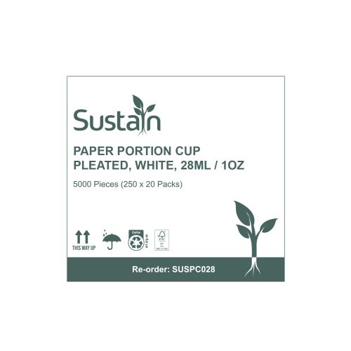 Sustain Sustain Paper Portion Cup Pleated White 28ml - CT/5000 Disposable Food Packaging  