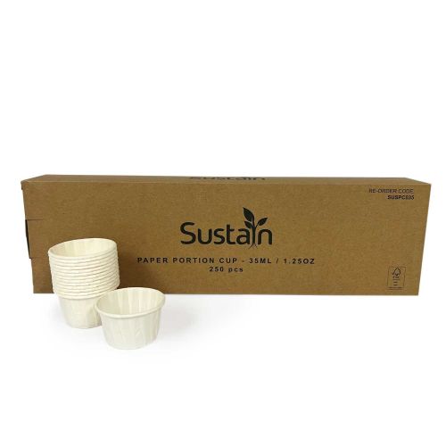 Sustain Sustain Paper Portion Cup Pleated White 35ml - CT/5000 Disposable Food Packaging  