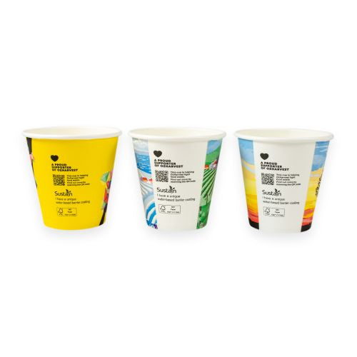 Sustain Aqueous Hot Cup Single Wall 8oz Wide - CT/1000 Disposable Cups  