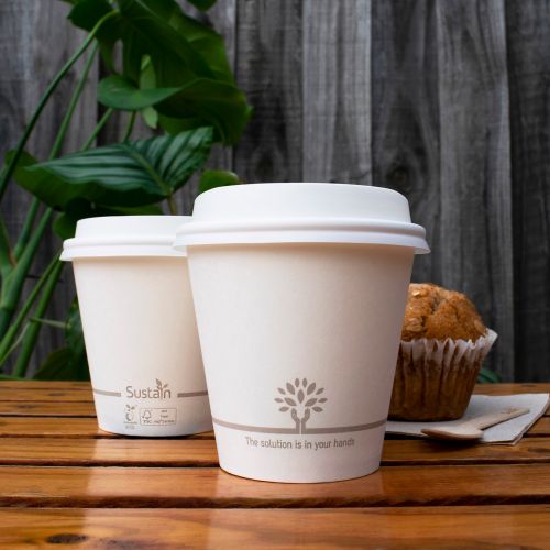 Sustain Sustain Hot Cup Single Wall Paper/BioPBS White 8oz Wide - CT/1000 Disposable Food Packaging  