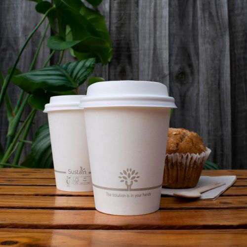Sustain Sustain Hot Cup Single Wall Paper/BioPBS White 8oz - CT/1000 Disposable Food Packaging  