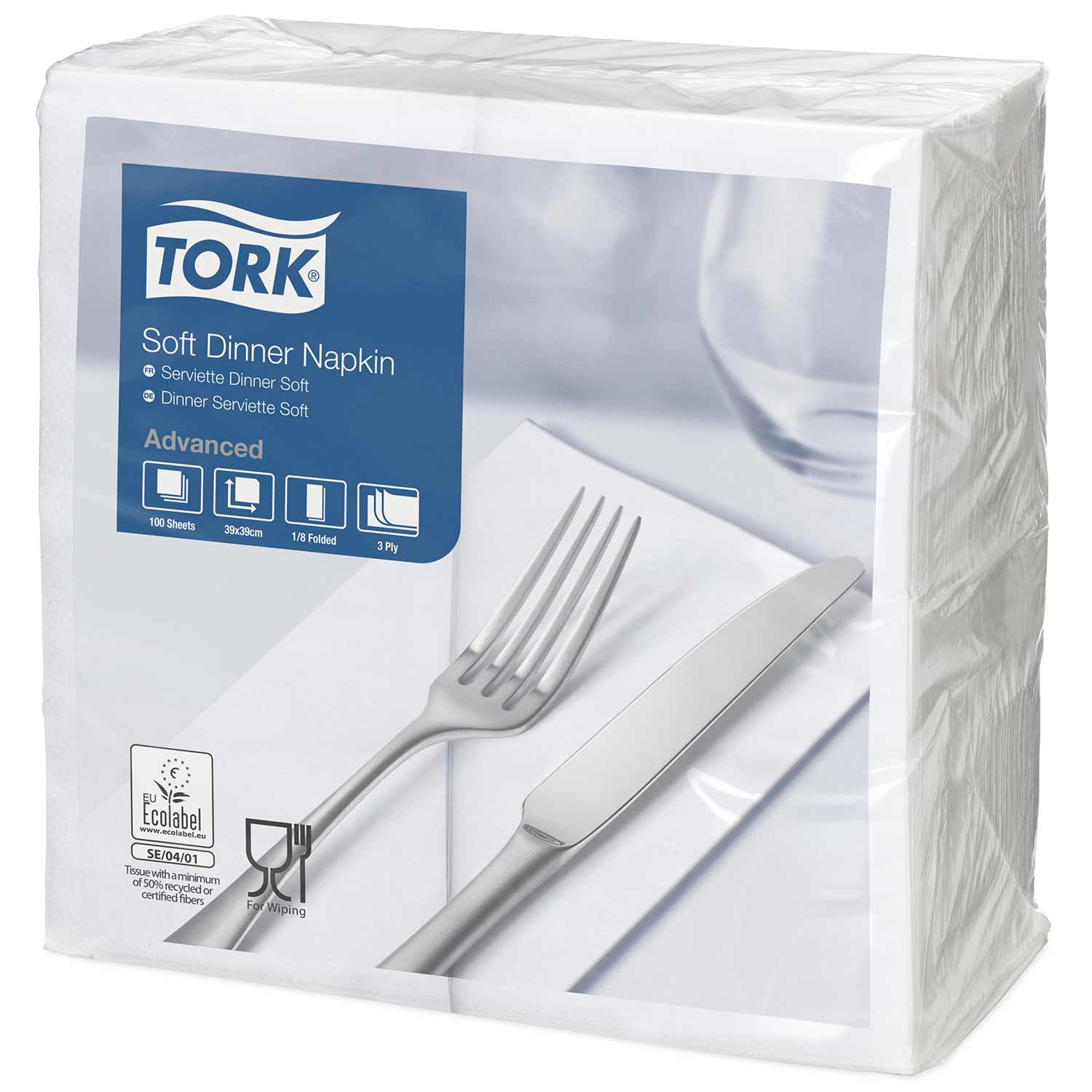 Tork Tork Dinner Napkin Edge 8 Folded 3ply White - CT/1200 Bags & Takeaway  