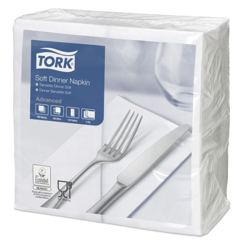 Tork Tork Dinner Napkin Edge 8 Folded 3ply White - CT/1200 Bags & Takeaway Carton of 1200 