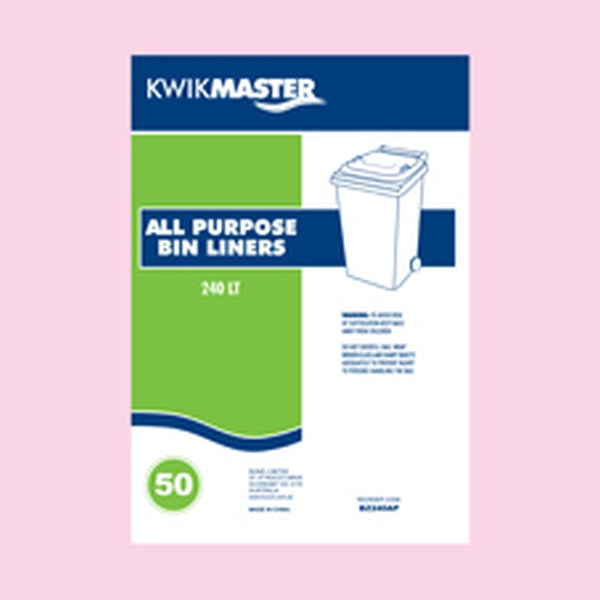 Kwikmaster Kwikmaster Bin Liner All Purpose Flat Pack Black 240L - CT/200 Cleaning & Washroom Supplies  