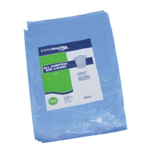 Kwikmaster Kwikmaster Bin Liner All Purpose Flat Pack Blue 70-77L - CT/500 Cleaning & Washroom Supplies  