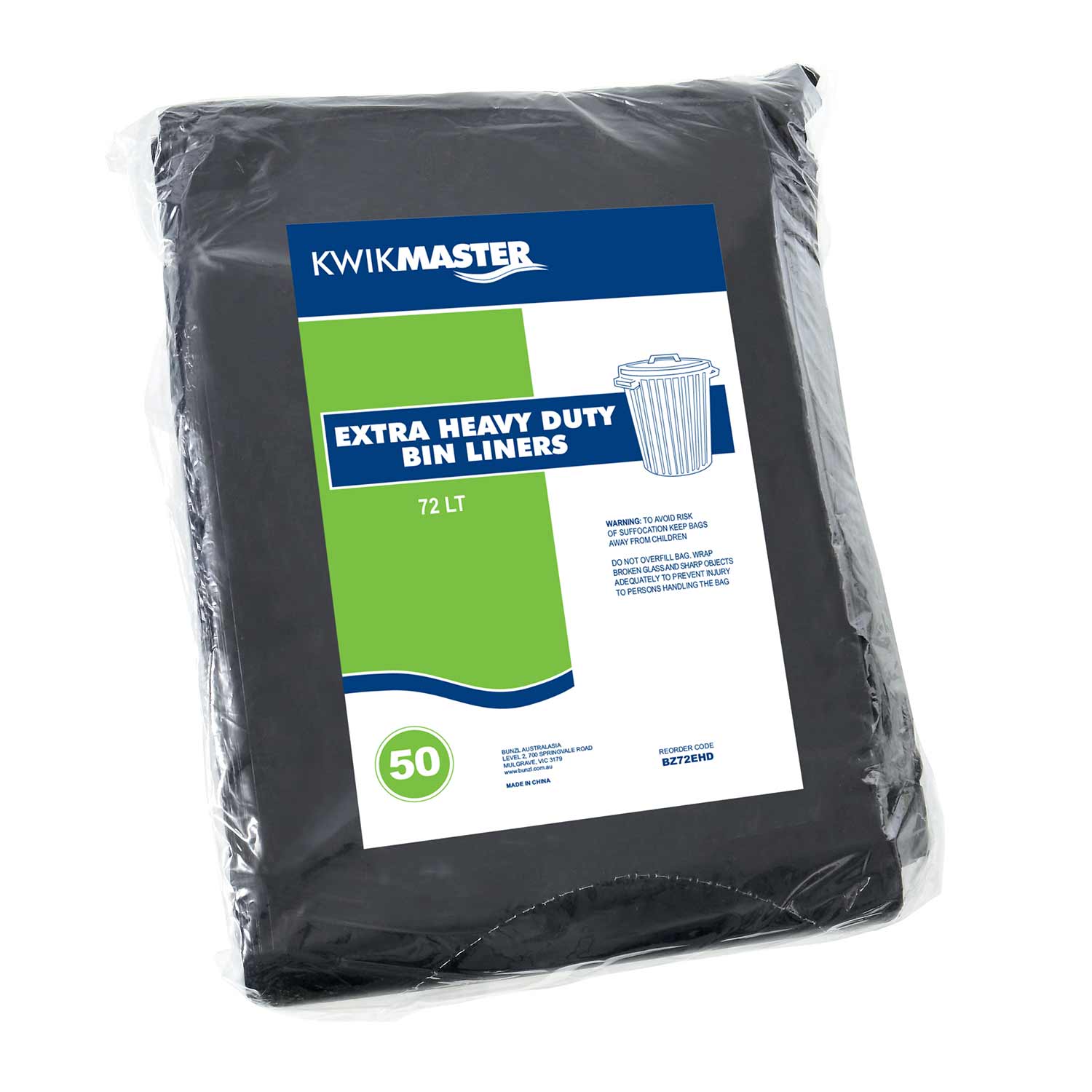 Kwikmaster Kwikmaster Bin Liner Extra Heavy Duty - CT/250 Cleaning Products  