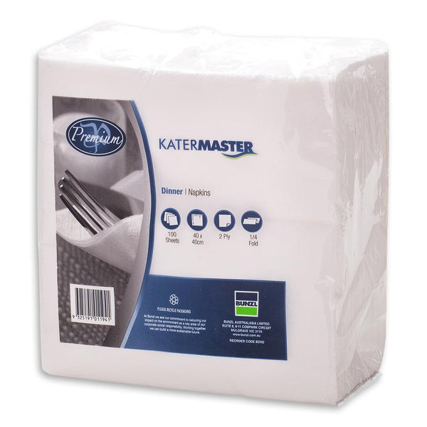 Katermaster Katermaster Premium Dinner Napkin Quilted 2 Ply 1/4 Fold White - CT/1000 Disposable Food Packaging Carton of 1000 