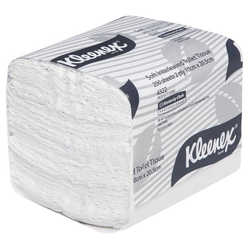 Kimberly-Clark Kleenex Toilet Paper Tissue 2ply Interleaved 250 Sheets - CT/36 Bathroom Supplies Carton of 36 