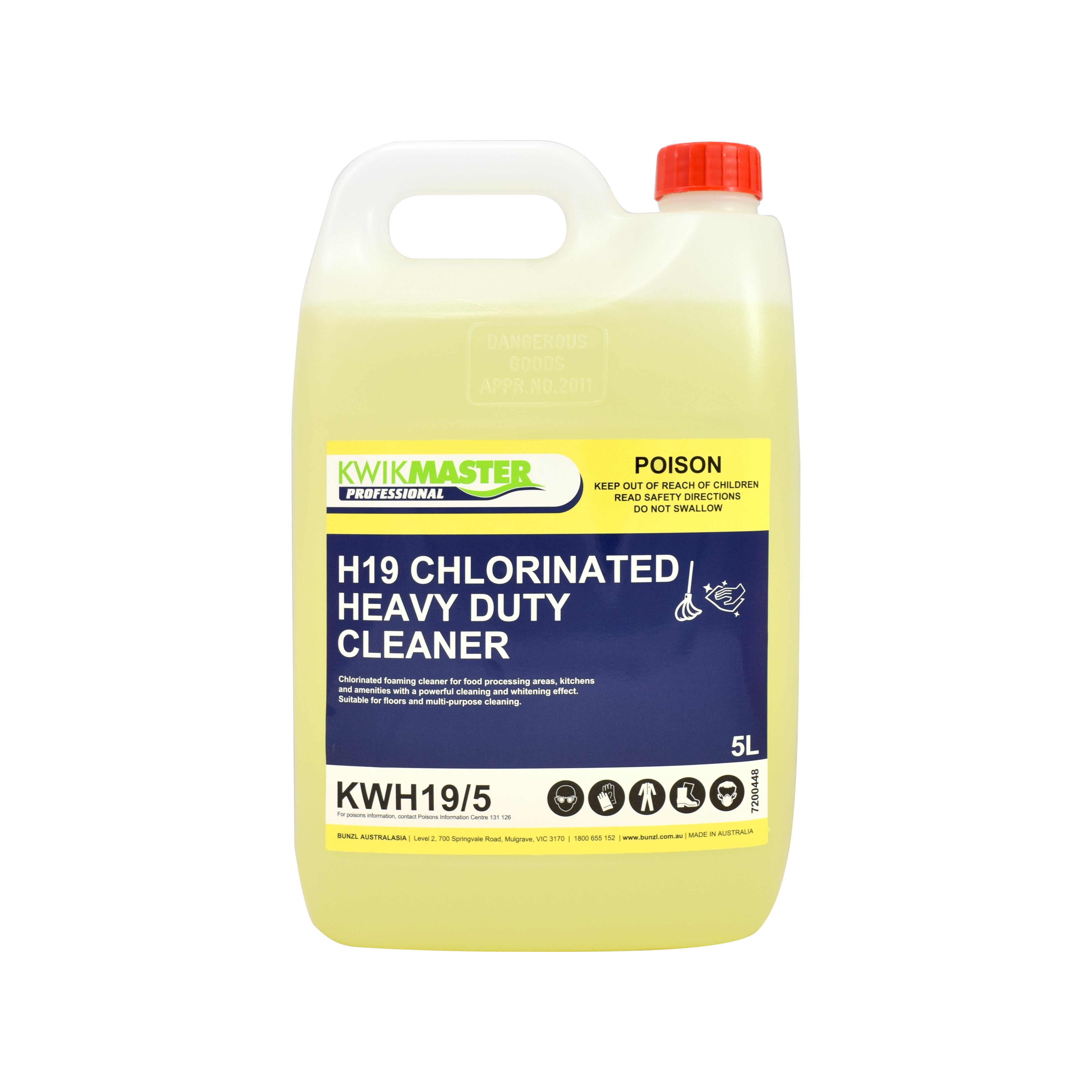 Kwikmaster Professional Kwikmaster H19 Chlorinated Heavy Duty Cleaner 5L - CT/3 Cleaning & Washroom Supplies  