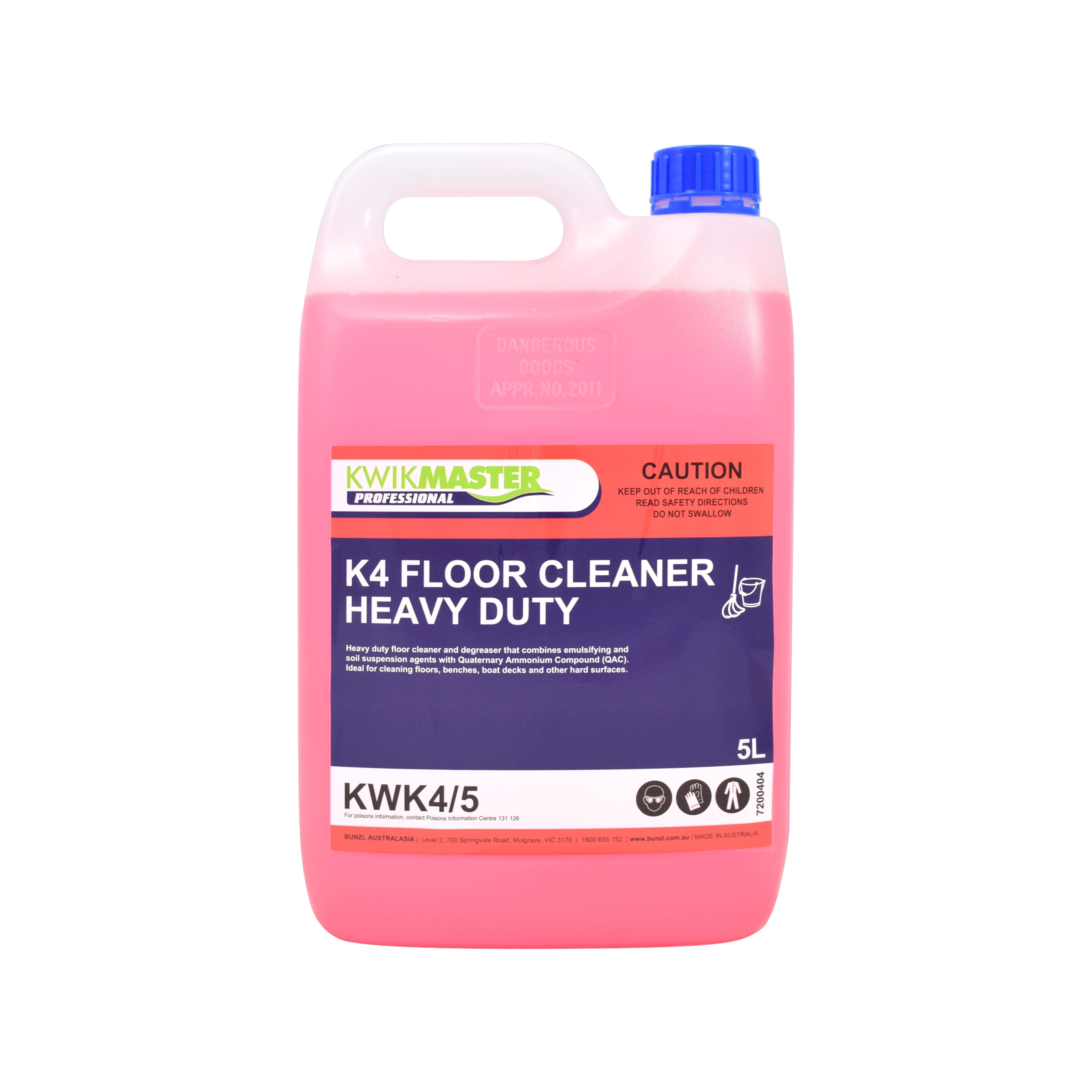 Kwikmaster Professional Kwikmaster K4 Floor Cleaner & Degreaser Heavy Duty 5L - CT/3 Cleaning & Washroom Supplies Carton of 3 