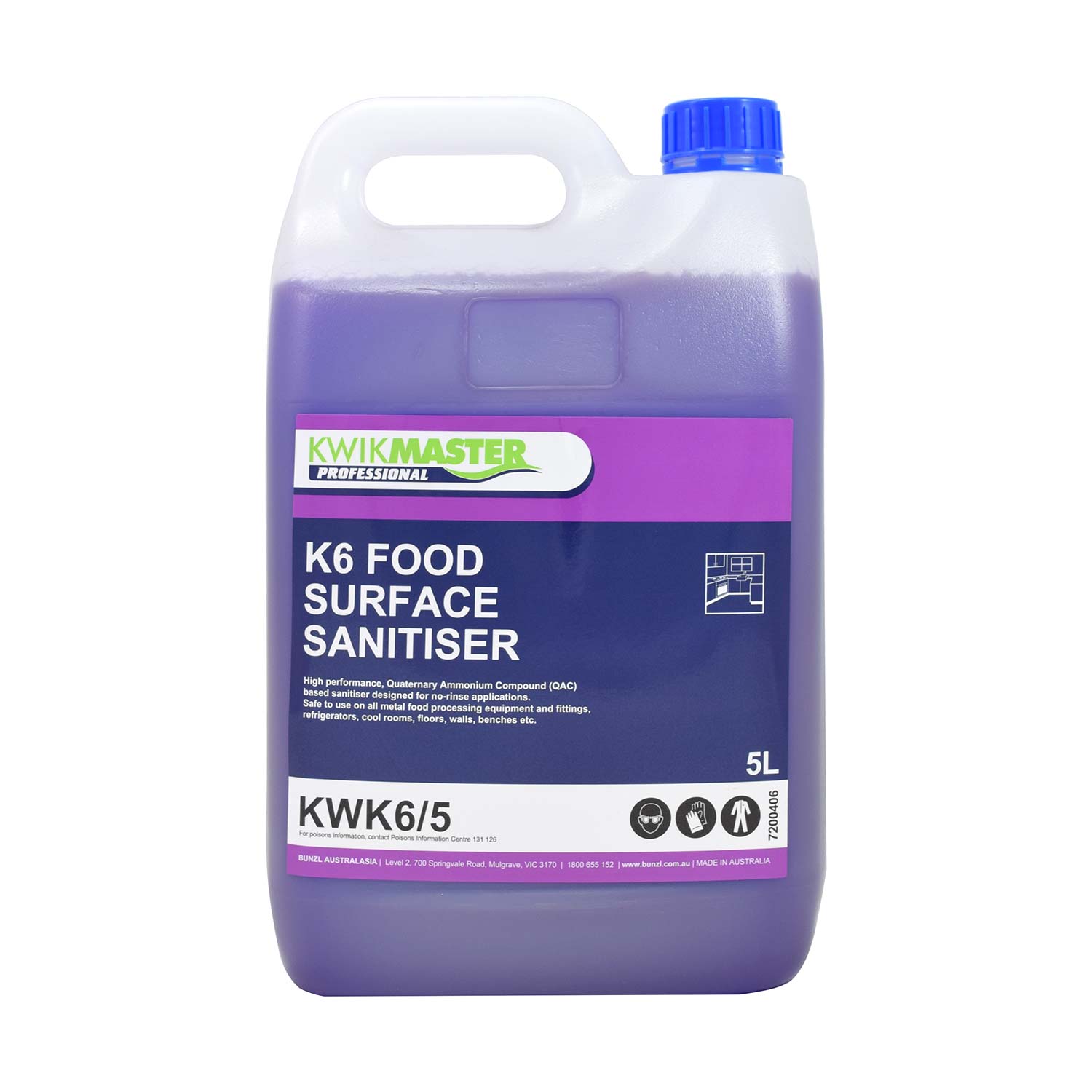 Kwikmaster Professional Kwikmaster Professional K6 Food Surface Sanitiser 5L - Each Cleaning & Washroom Supplies  