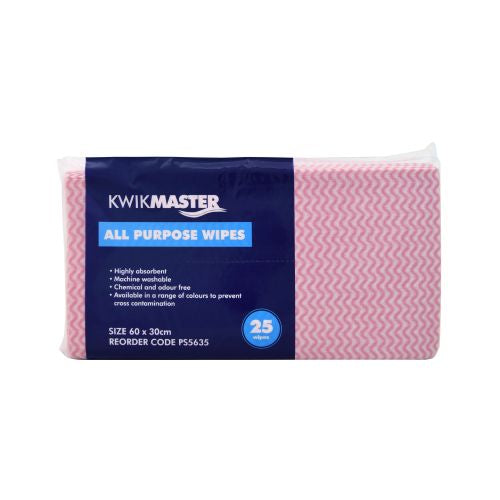 Kwikmaster Kwikmaster Cleaning Wipes All Purpose Flat Pack Pink 60cm x30cm - CT/350 Cleaning & Washroom Supplies  