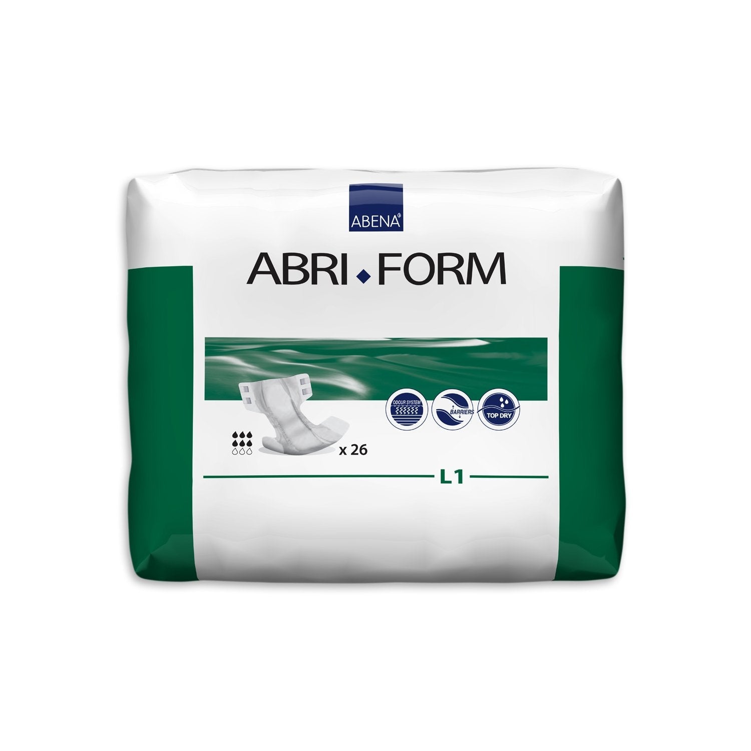 Abena Abri-Form Comfort L1 Green 2300ml 100-150cm - CT/104 Pads, Diapers And Protectors Carton of 104 