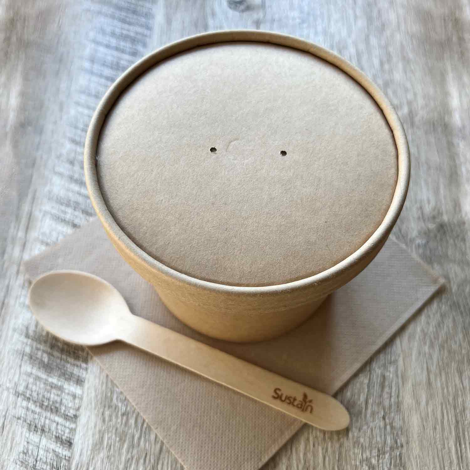 Sustain Sustain Paper Lid Kraft Brown To Suit Round Paper Bowl 12-24oz 115mm - CT/500 Disposable Food Packaging  