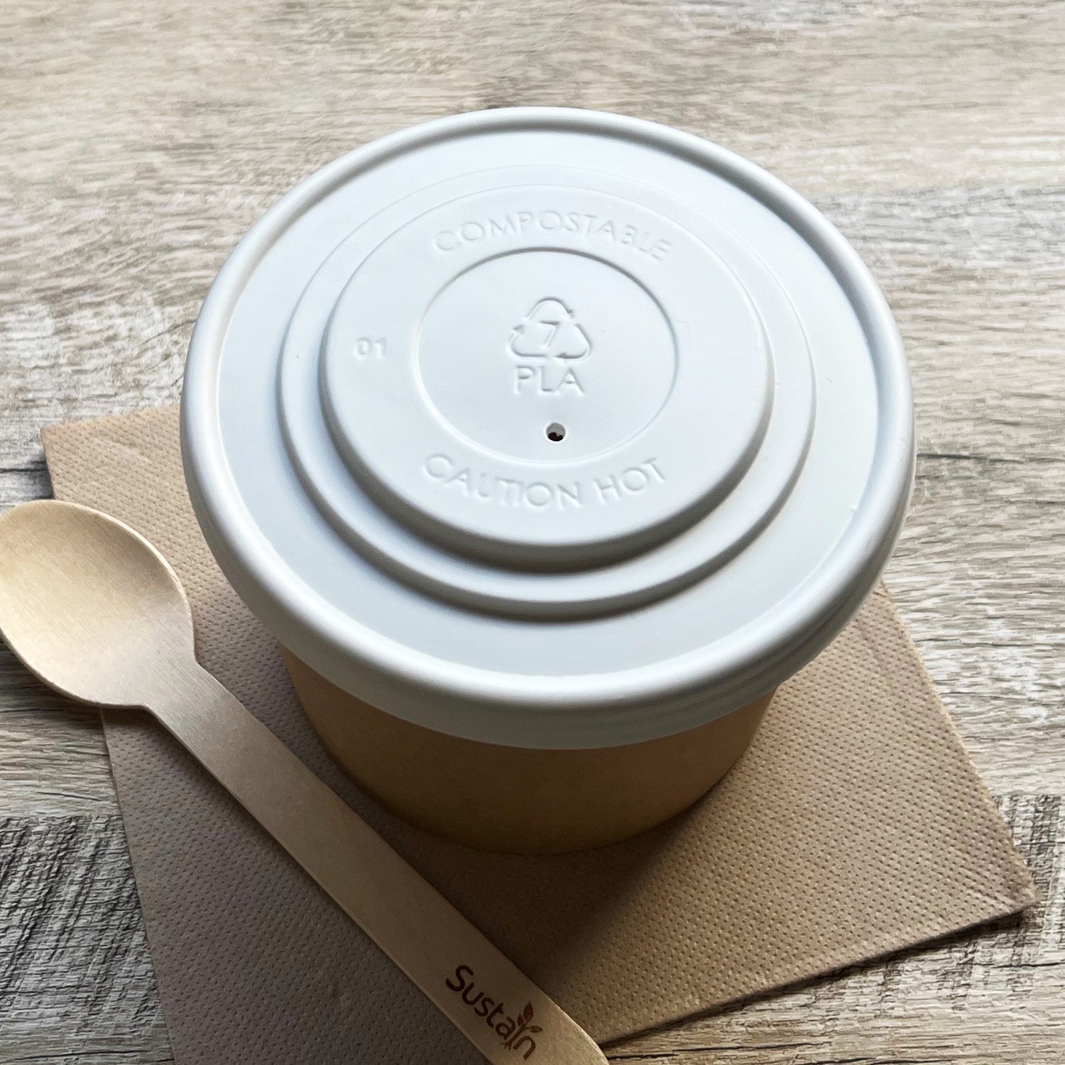 Sustain Sustain PLA Lid To Suit Round Paper Bowl 12-24oz 115mm - CT/500 Disposable Food Packaging  