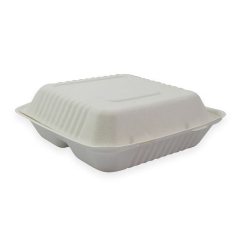 Sustain Sustain Sugarcane Clamshell 3 Compartment White 9 x9 inch - CT/200 Disposable Food Packaging Carton of 200 