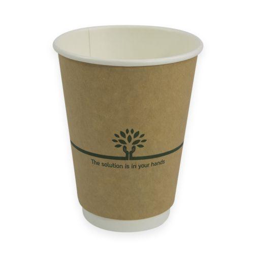 Sustain Sustain Hot Cup Kraft Aqueous Double Wall 12oz - CT/500 Bags & Takeaway Brown/Green Carton of 500
