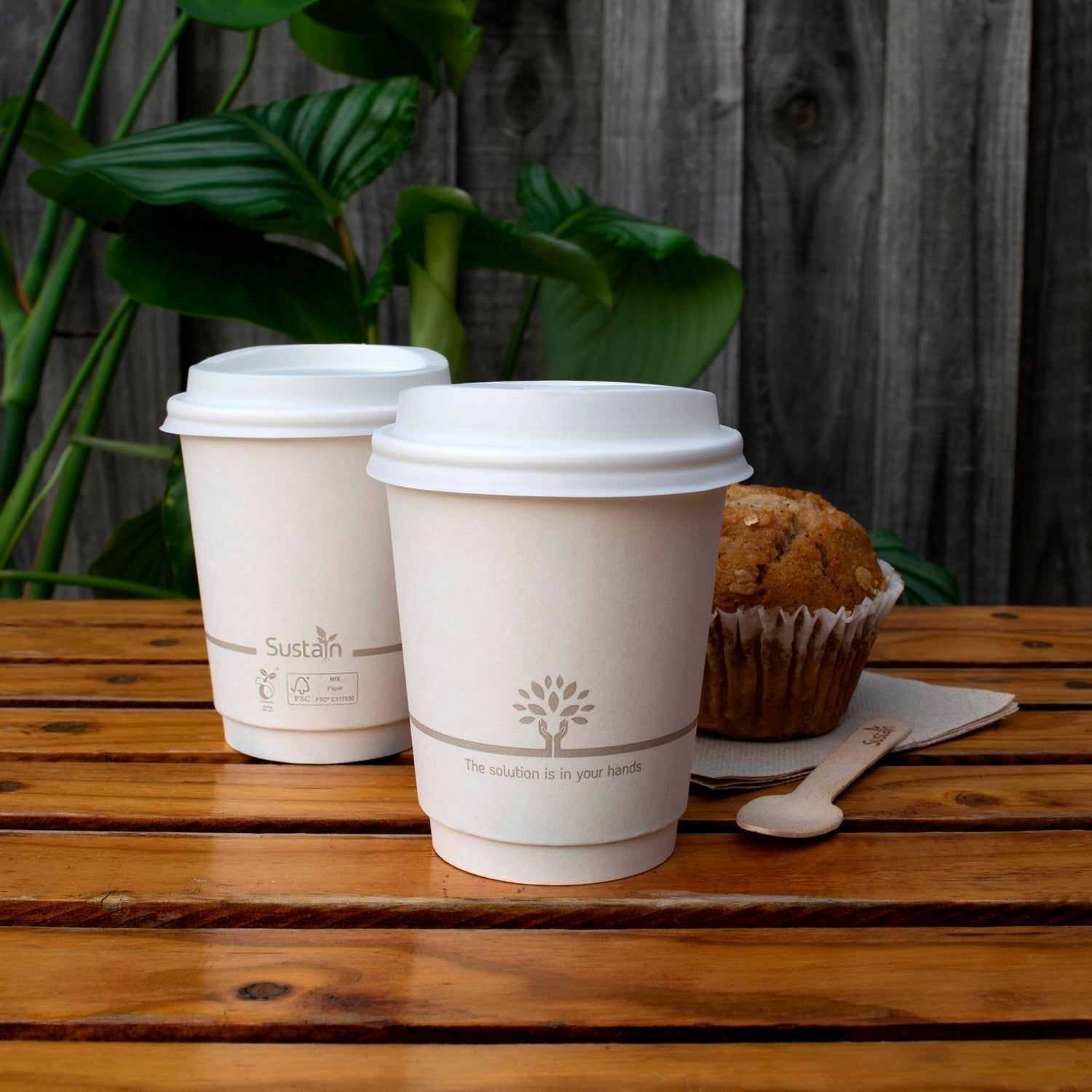 Sustain Sustain Hot Cup Double Wall Paper/BioPBS White 8oz - CT/500 Disposable Food Packaging  