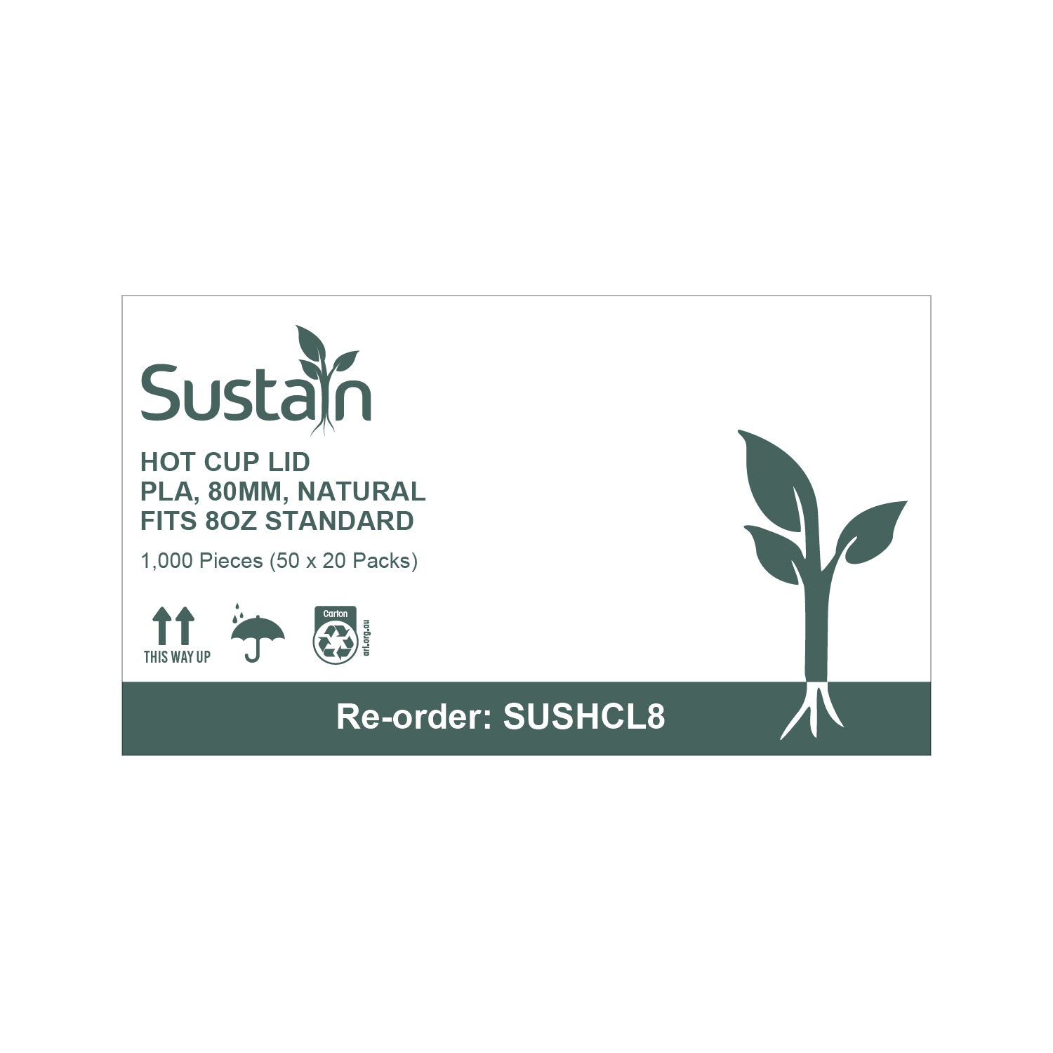 Sustain Sustain Lid Hot Cup PLA Natural 8oz - CT/1000   
