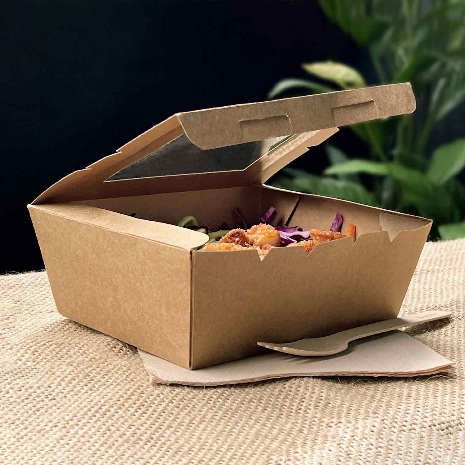 Sustain Sustain Paper Lunch Box PLA Window Kraft Brown Medium - CT/200 Disposable Food Packaging  